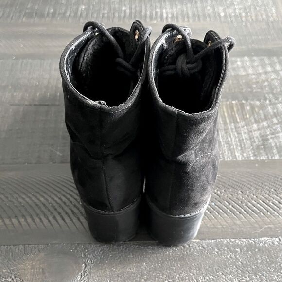 Sinsay Black Lace-Up Heeled Ankle Boots | Faux Suede Size 8.5 - Picture 3 of 10